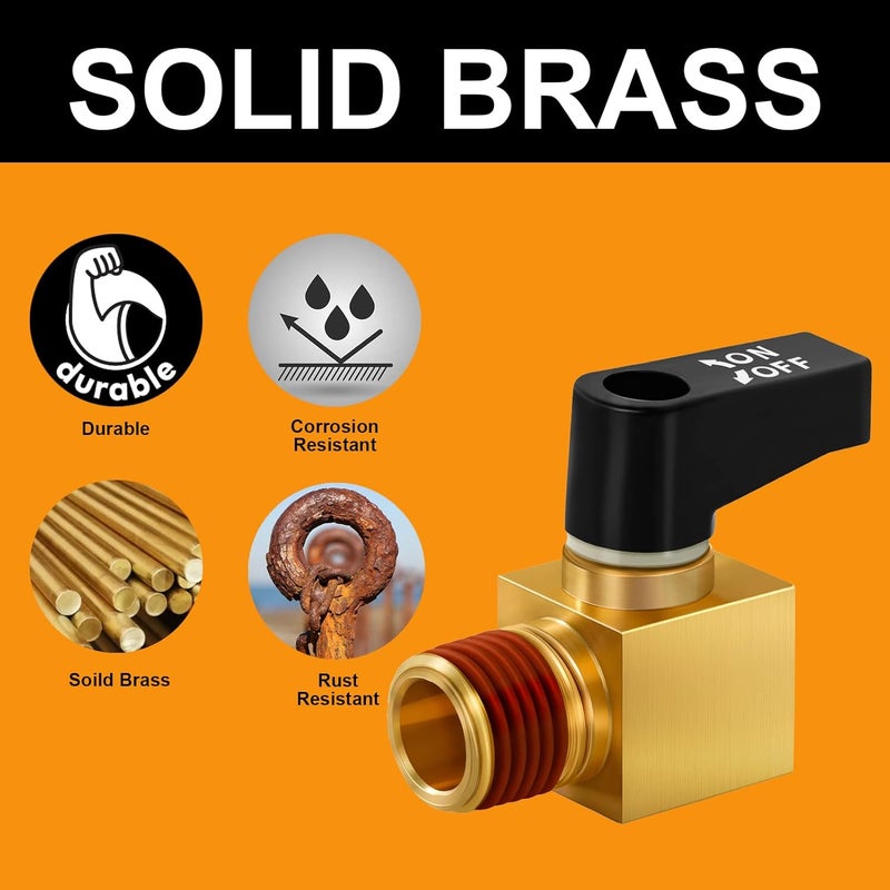 SUNROAD Air Compressor Valve Brass Drain Cock Ball Valve 1/4" NPT Male Thread Air Compressor Accessories 2pcs with Thread Seal Tape with Plastic Case - Image 3